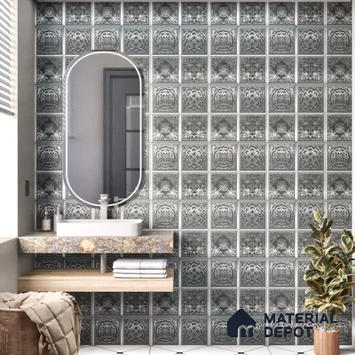 Metallic Wall Tile TL 07235 B Silver Royale 1 ft x 1 ft Ceramic Matte Finish - 9 mm  | 2 mm Spacer is Mandatory | Suitable For Bathroom, Kitchen, Dining Area | Please Expect a Slight Variation of Pattern (Sample)